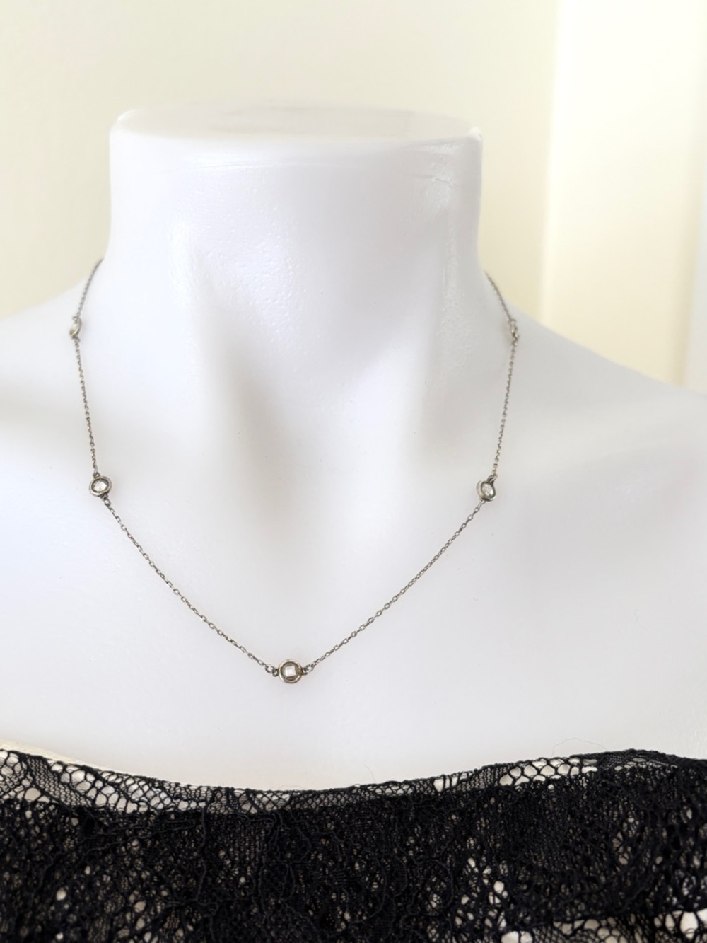 sterling silver 925 cable chain with bezels faceted clear round stones